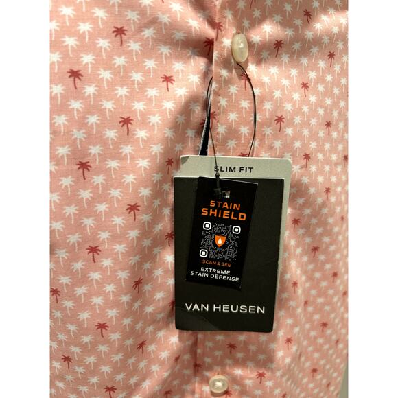 Van Heusen Men Slim Fit Shirt Button Up Tropical Summer Short Sleeve M 15 - 15.5 - Picture 6 of 8